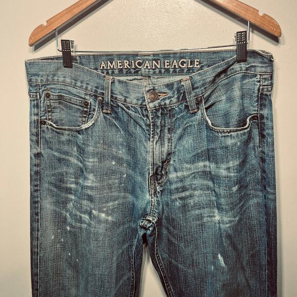 American Eagle Jeans Men Original Boot Distressed Denim Cotton Casual 34/36 - Picture 2 of 7